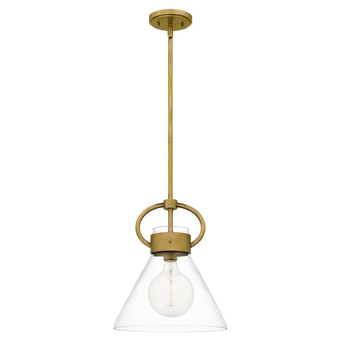 Quoizel Webster 1 Light Mini Pendant, Weathered Brass/Clear