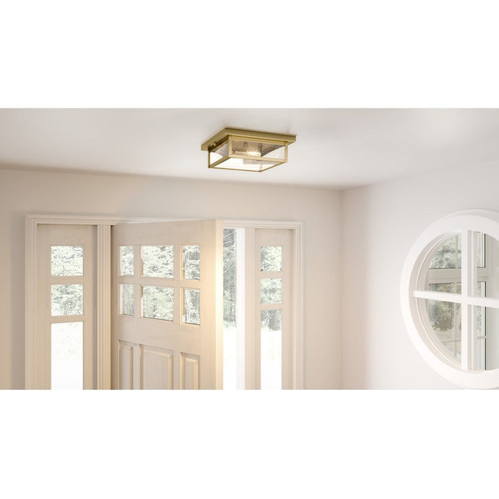 Quoizel Westover 2 Light Flush Mount, Antique Brass/Clear Seeded