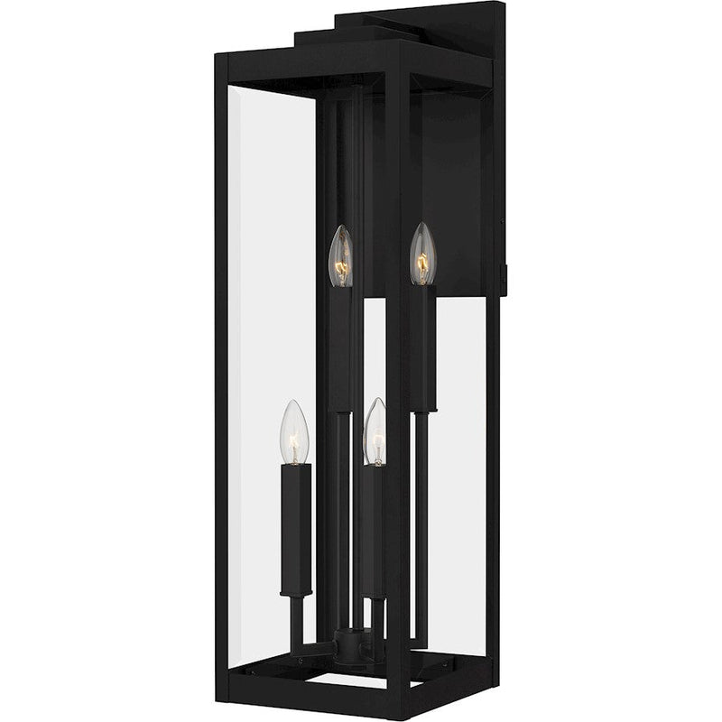 Quoizel Westover 4 Light Outdoor Lantern, Earth Black/Clear Beveled
