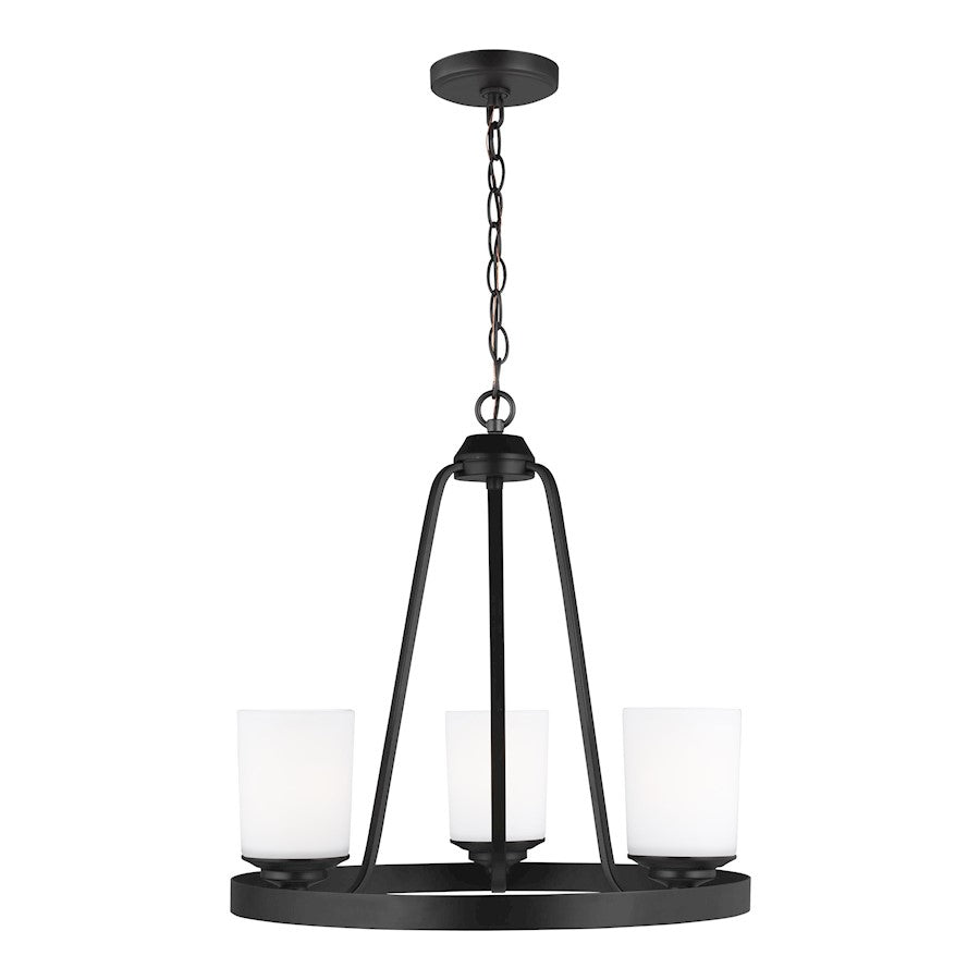 Sea Gull Kemal 3 Light Chandelier, Midnight Black/Etched/White - 3130703-112