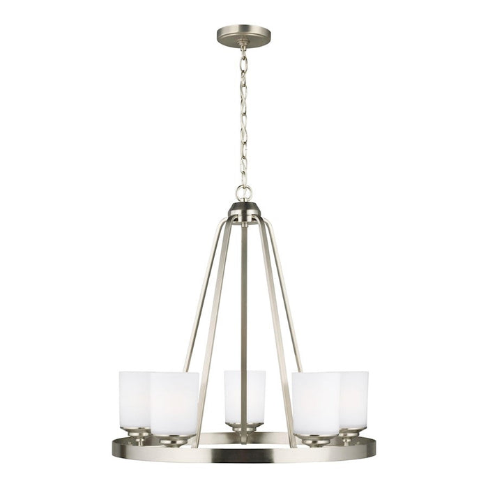 Sea Gull Kemal 5 Light Chandelier, Brushed Nickel/Etched/White - 3130705-962