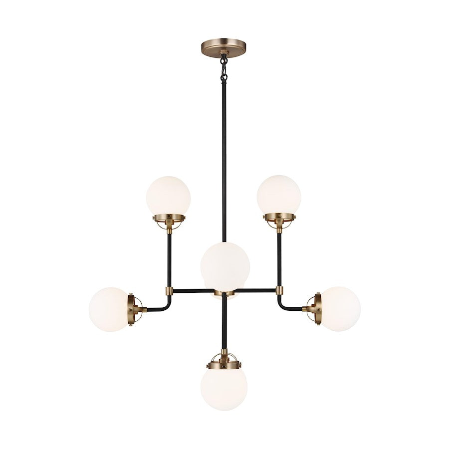 Sea Gull Lighting Cafe 8 LT Small Chandelier, Brass/Etched/White - 3187908-848