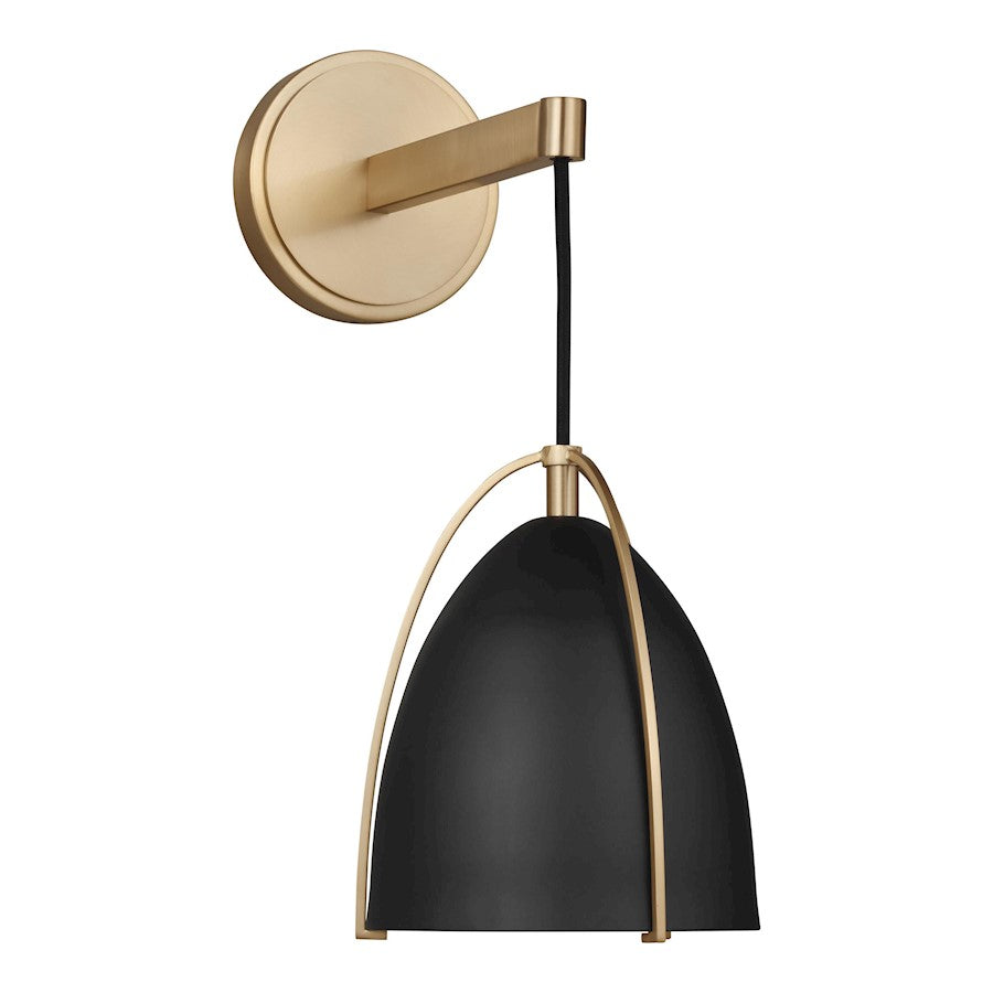 Sea Gull Lighting Norman 1 Light Sconce, Satin Brass/Black - 4151701-848