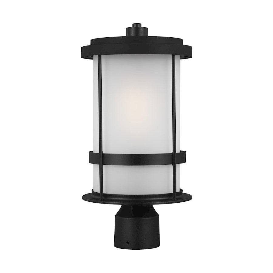 Sea Gull Lighting Wilburn 1 Light Outdoor Post Lantern, Black/Satin - 8290901-12