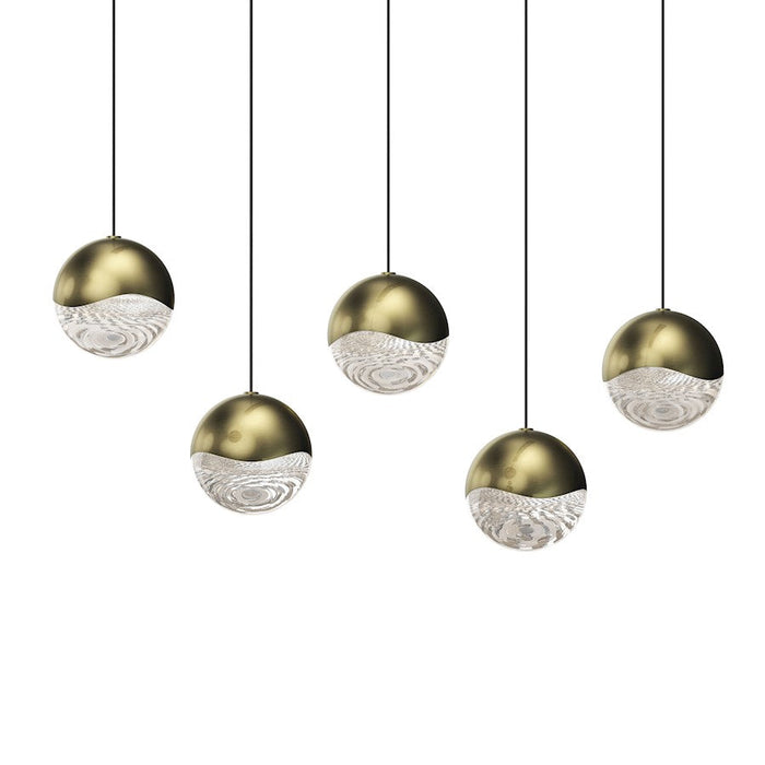 Sonneman Grapes 5 Light Rectangle Large LED Pendant, Brass/Clear - 2921-14-LRG