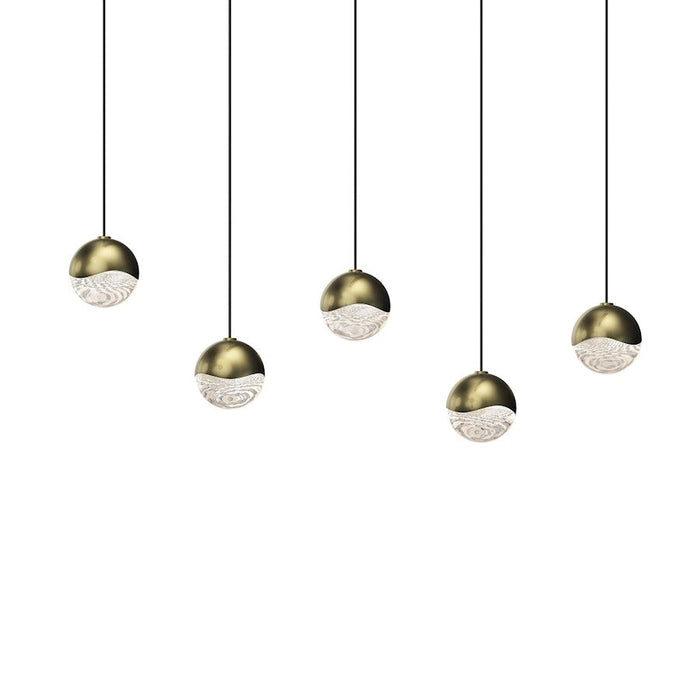 Sonneman Grapes 5 Light Rectangle Small LED Pendant, Brass/Clear - 2921-14-SML