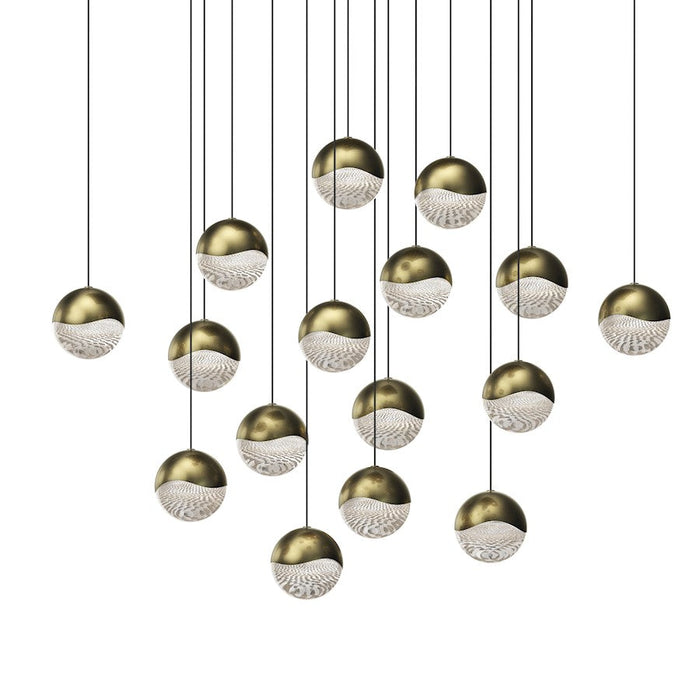 Sonneman Grapes 16 Light Square Large LED Pendant, Brass/Clear - 2923-14-LRG