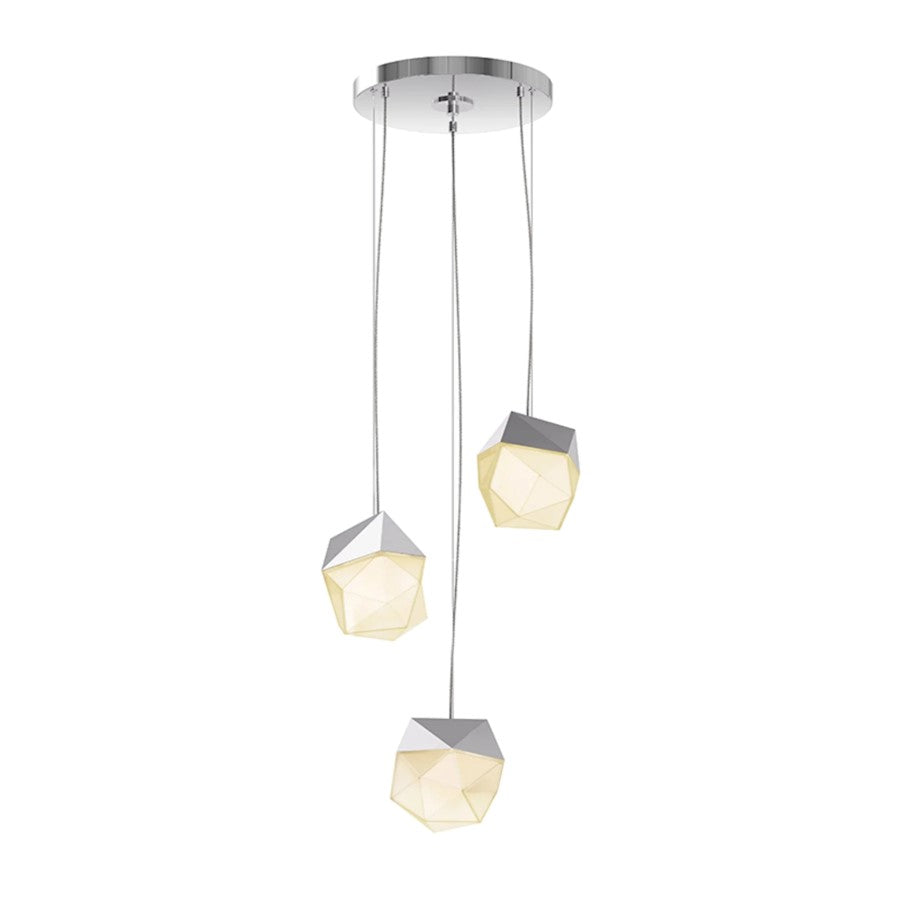 Sonneman Facets 3 Light Pendant, Polished Chrome/White - 3003-01-SML