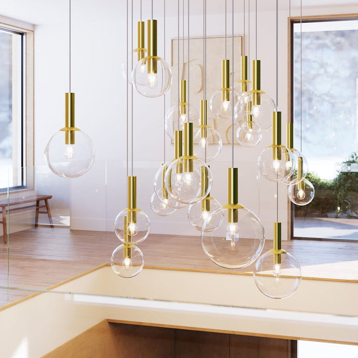 Sonneman Bubbles 1 Light Pendant, Satin Brass/Clear