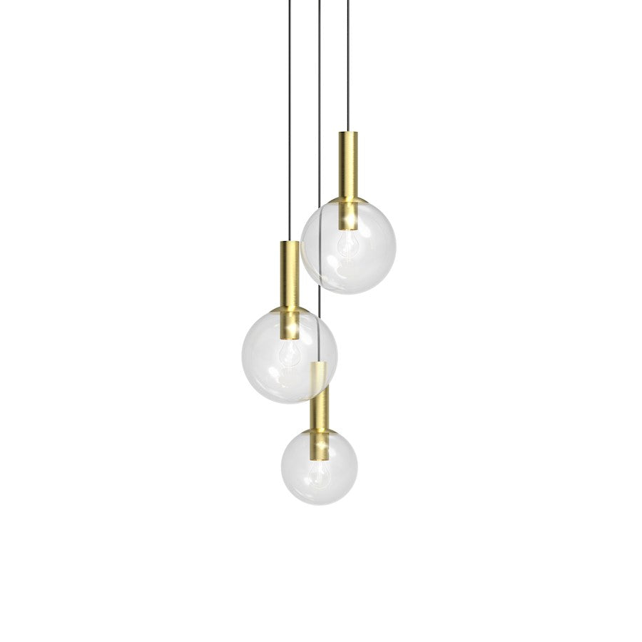 Sonneman Bubbles 3 Light Chandelier, Satin Brass/Clear - 3763-38