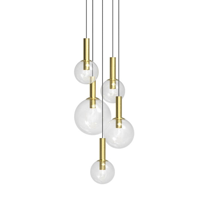 Sonneman Bubbles 5 Light Chandelier, Satin Brass/Clear - 3765-38