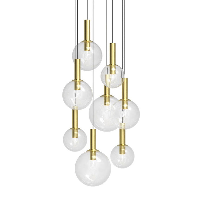 Sonneman Bubbles 8 Light Chandelier, Satin Brass/Clear - 3768-38