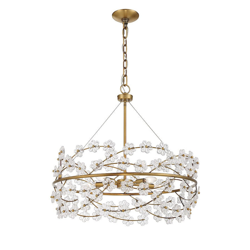 Savoy House Camille 5 Light Chandelier, Warm Brass/Clear Flowers