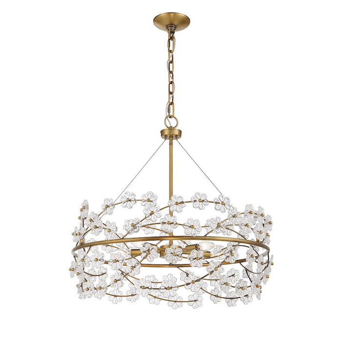 Savoy House Camille 5 Light Chandelier, Warm Brass/Clear Flowers