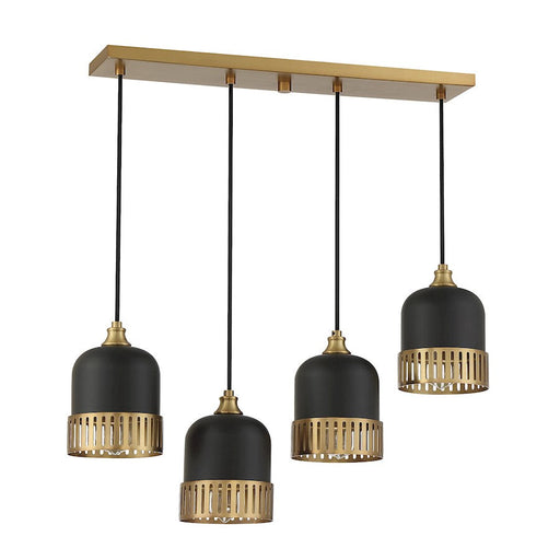 Savoy House Eclipse 4 Light Linear Chandelier, Black/Brass