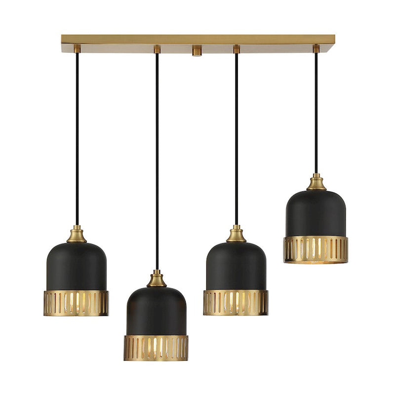 Savoy House Eclipse 4 Light Linear Chandelier, Black/Brass