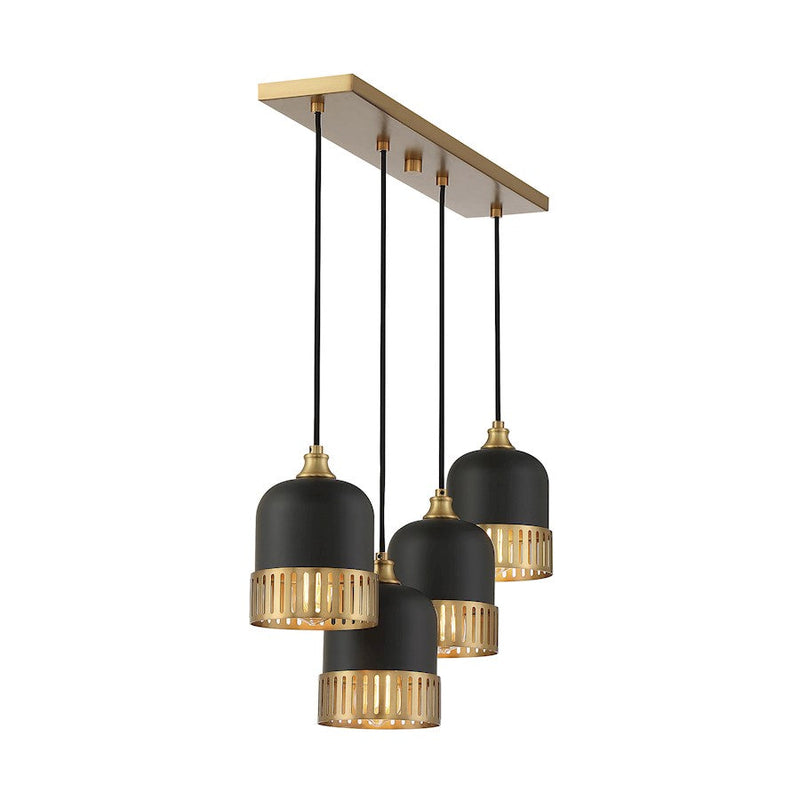 Savoy House Eclipse 4 Light Linear Chandelier, Black/Brass