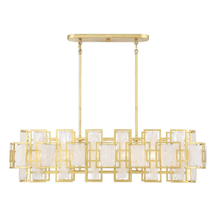 Savoy House Portia 6 Light Linear Chandelier, Gold/Strie Piastra