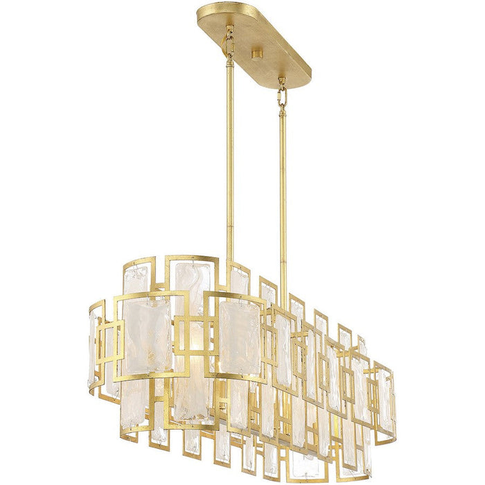 Savoy House Portia 6 Light Linear Chandelier, Gold/Strie Piastra