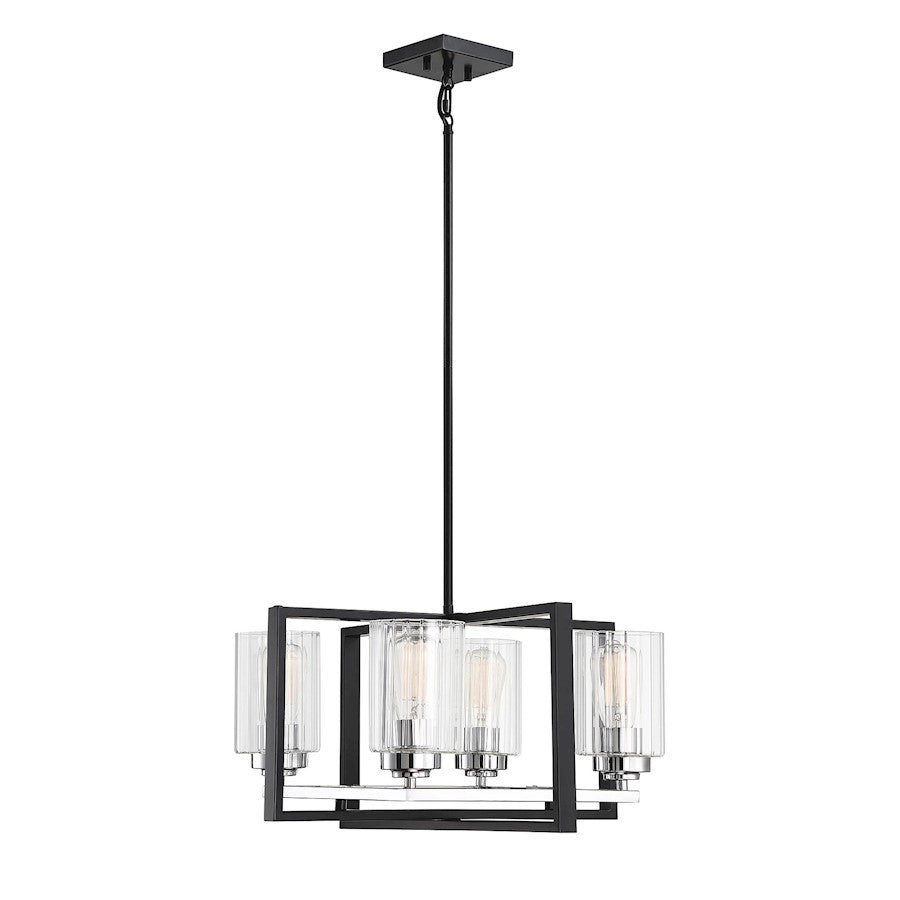 Savoy House Redmond 4 Light Chandelier, Matte Black with Polished Chrome Accents