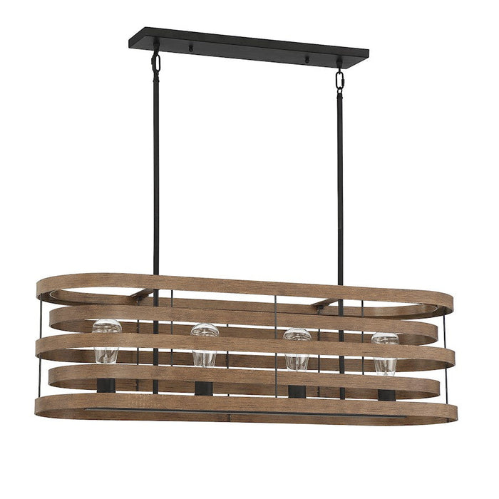 Savoy House Blaine 4 Light Linear Chandelier, Natural Walnut/Black