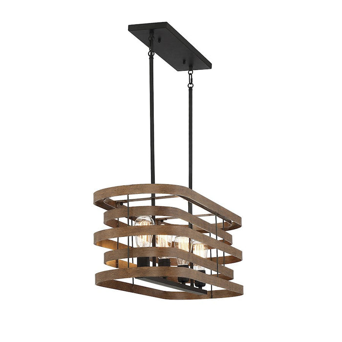 Savoy House Blaine 4 Light Linear Chandelier, Natural Walnut/Black