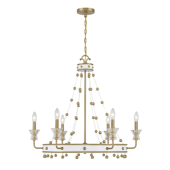 Savoy House Iris 6 Light Chandelier, White/Warm Brass Accents - 1-3804-6-142