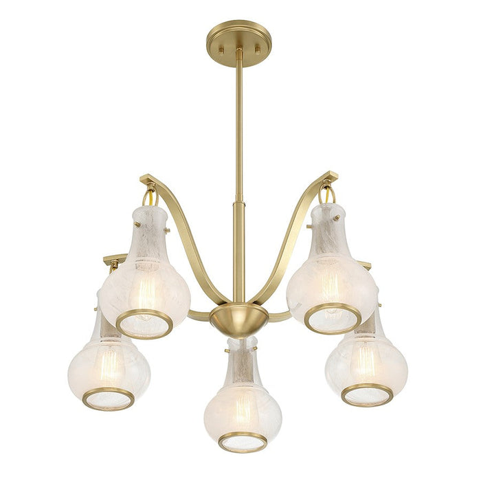 Savoy House Adams Chandelier, Warm Brass/White Strie