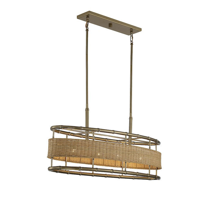 Savoy House Arcadia 4 Light Linear Chandelier, Brass/Rattan