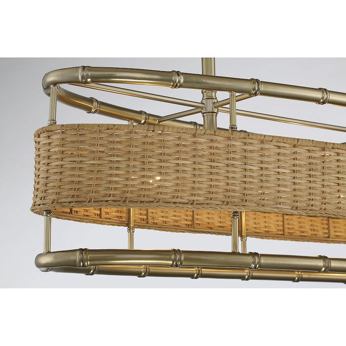 Savoy House Arcadia 4 Light Linear Chandelier, Brass/Rattan