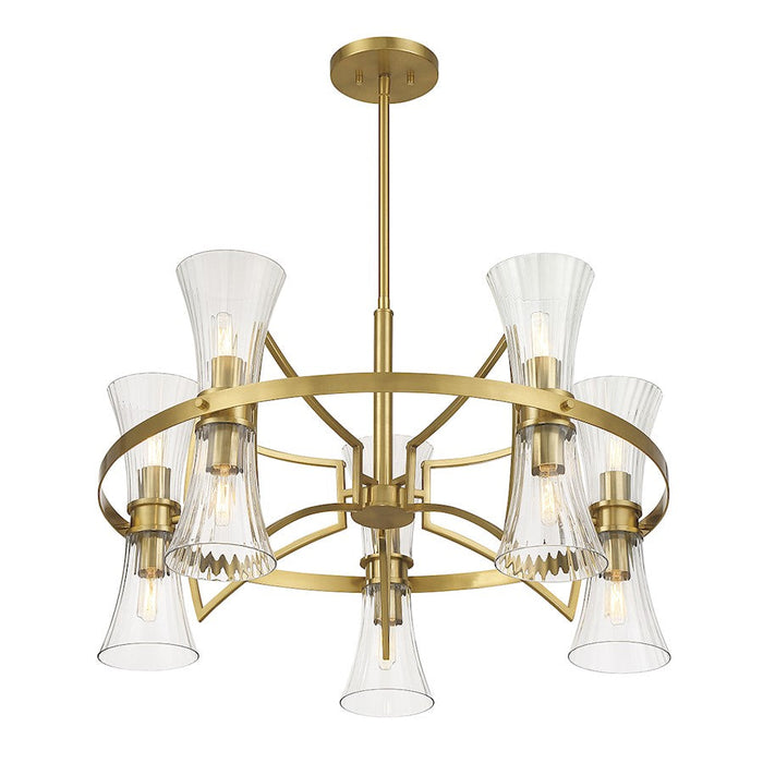 Savoy House Bennington Chandelier, Brass/Clear Ribbed