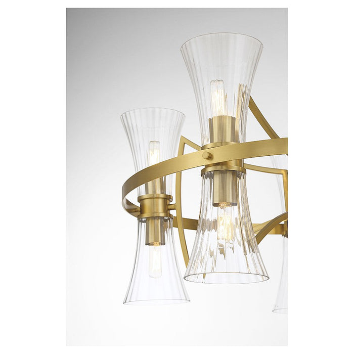 Savoy House Bennington Chandelier, Brass/Clear Ribbed