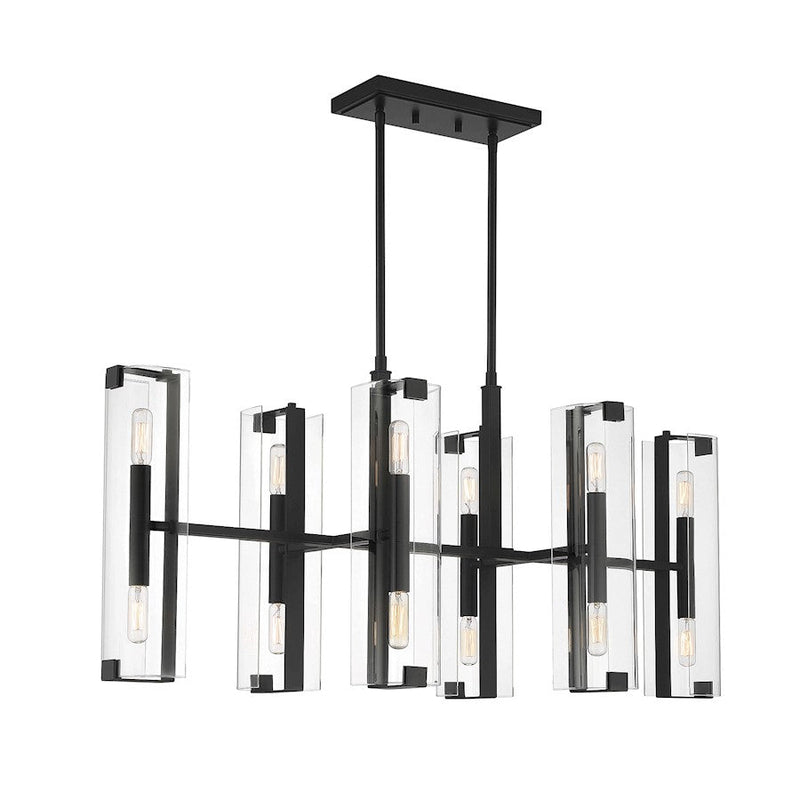 Savoy House Winfield 12 Light Linear Chandelier, Black/Clear