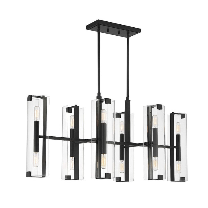 Savoy House Winfield 12 Light Linear Chandelier, Black/Clear