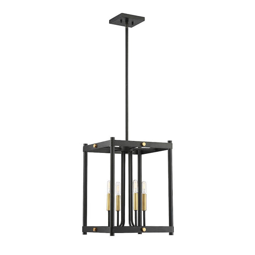 Savoy House Fowler 4 Light Lantern, Vintage Black with Warm Brass