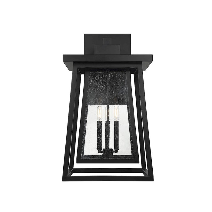 Savoy House Denver 3 Light Outdoor Wall Lantern, Black/Clear Seeded