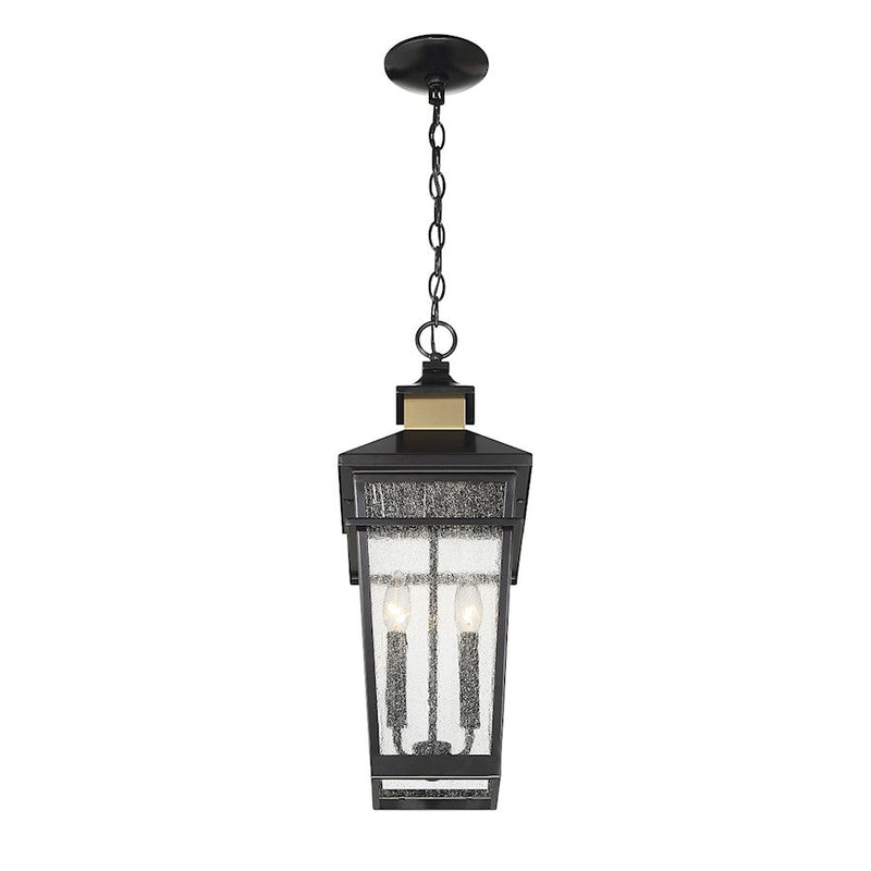 Savoy House Kingsley 2 Lt Outdoor Hanging Lantern, Black/Brass/Clear