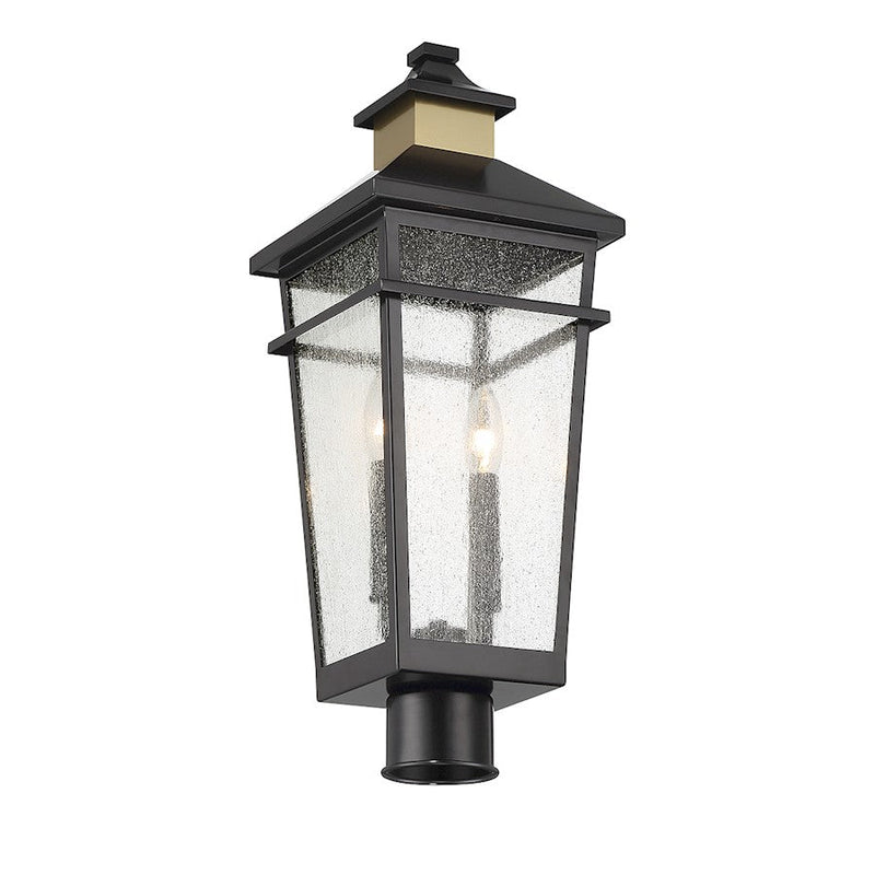 Savoy House Kingsley 2 Light Outdoor Post Lantern, Black/Brass/Clear