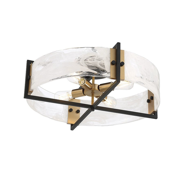 Savoy House Hayward 4 Light Ceiling, Black/Brass/Strie Piastra