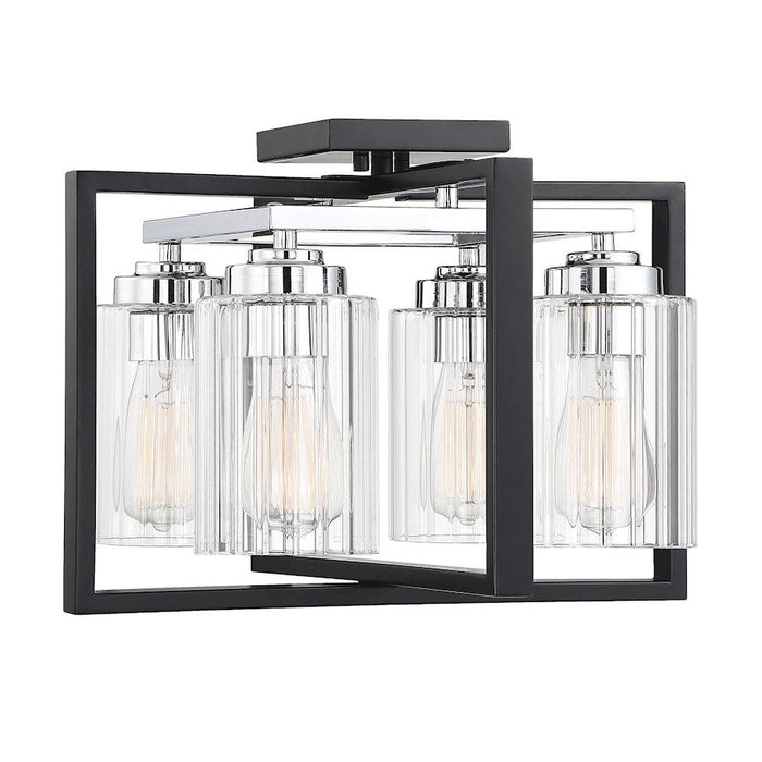 Savoy House Redmond 4 Light Flush Mount, Matte Black with Polished Chrome Accents