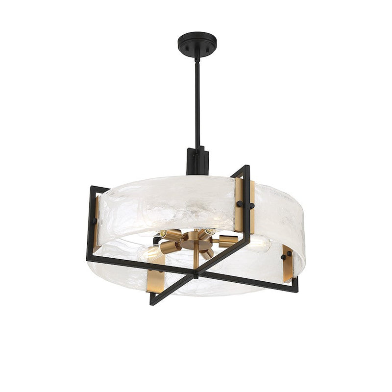 Savoy House Hayward 5 Light Pendant, Black/Brass/Strie Piastra