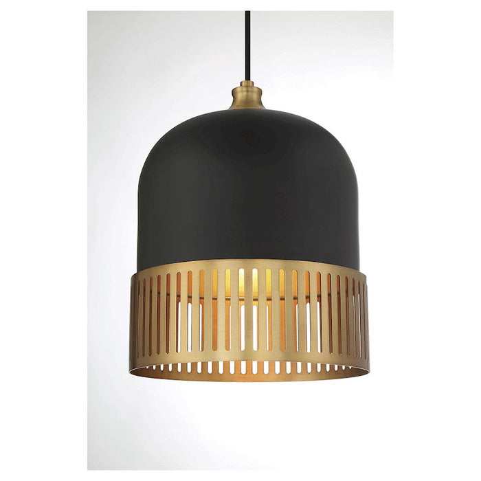 Savoy House Eclipse 1 LightÂ Pendant, Matte Black/Warm Brass