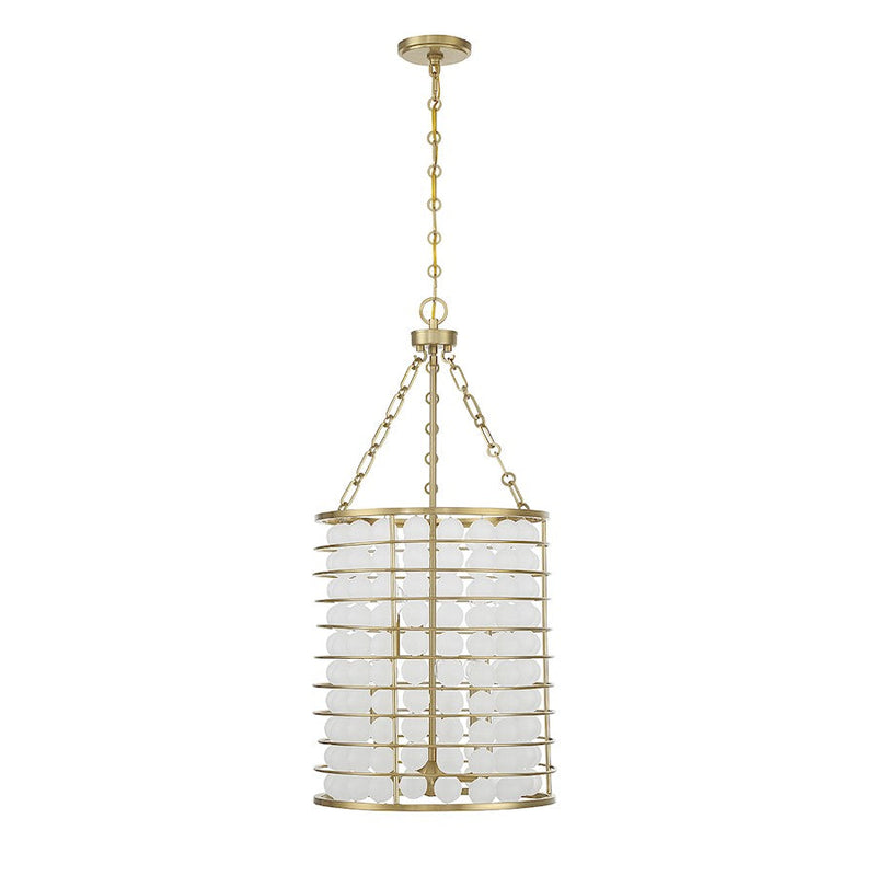Savoy House Byron 6 Light Pendant, Warm Brass/Frosted