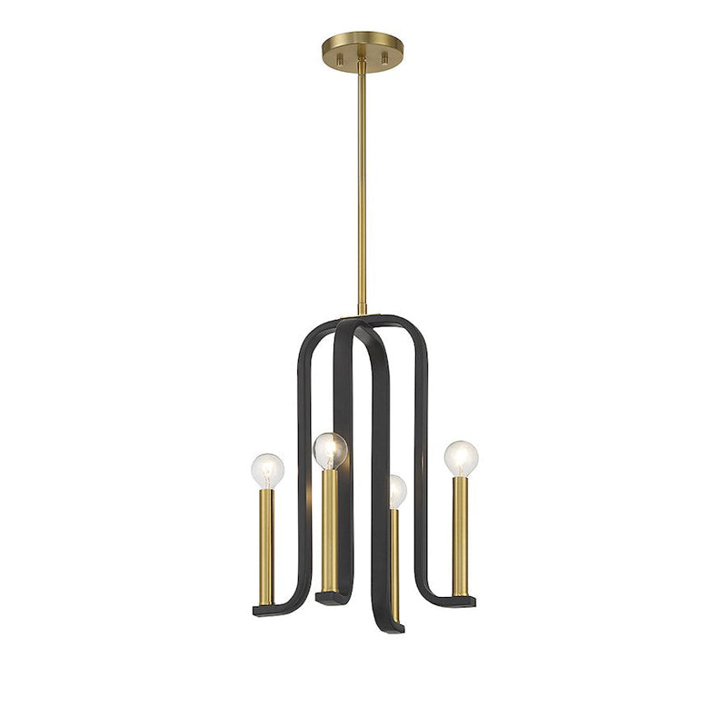 Savoy House Archway 4 Light Pendant, Black/Warm Brass Accents