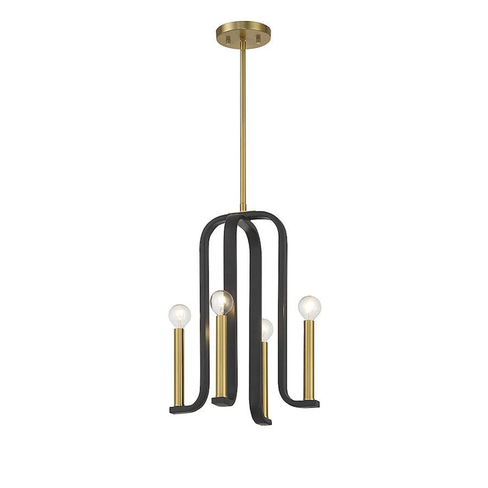 Savoy House Archway 4 Light Pendant, Black/Warm Brass Accents