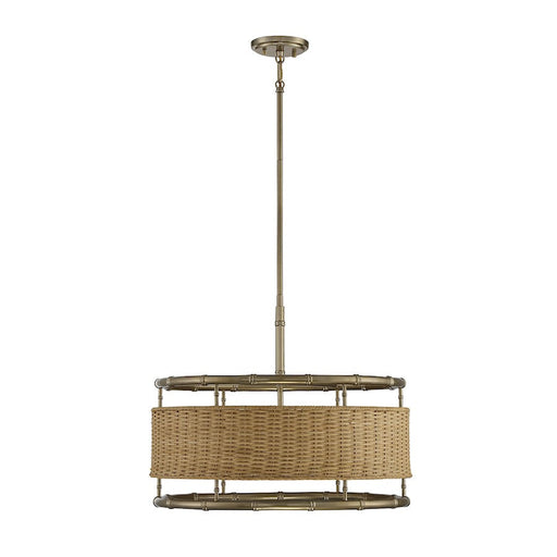 Savoy House Arcadia 6 Light Pendant, Warm Brass/Natural Rattan