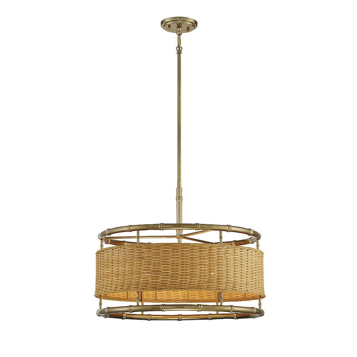 Savoy House Arcadia 6 Light Pendant, Warm Brass/Natural Rattan