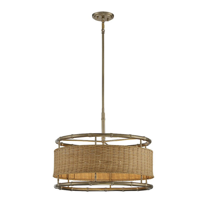 Savoy House Arcadia 6 Light Pendant, Warm Brass/Natural Rattan