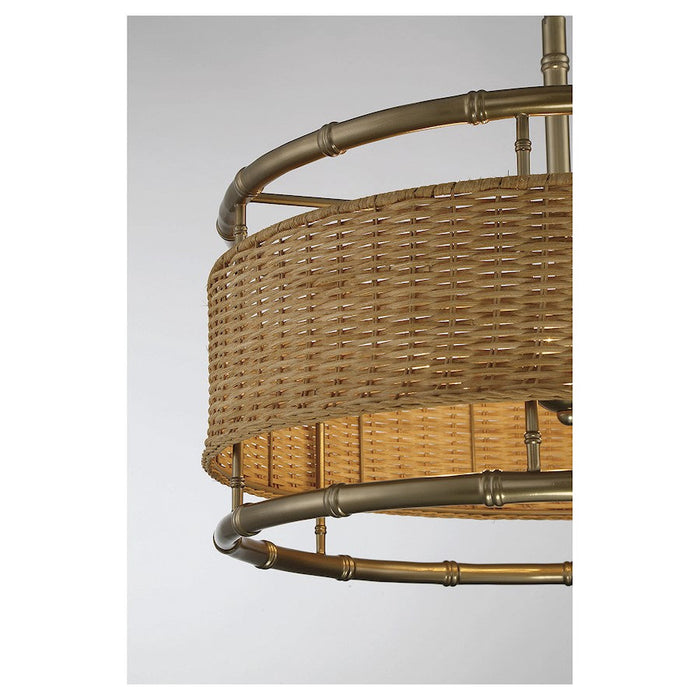Savoy House Arcadia 6 Light Pendant, Warm Brass/Natural Rattan