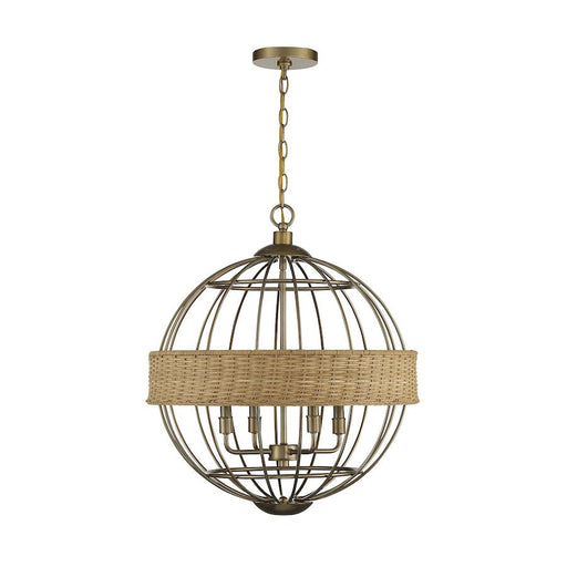 Savoy House Boreal 4 Light Pendant, Warm Brass/Natural Rattan